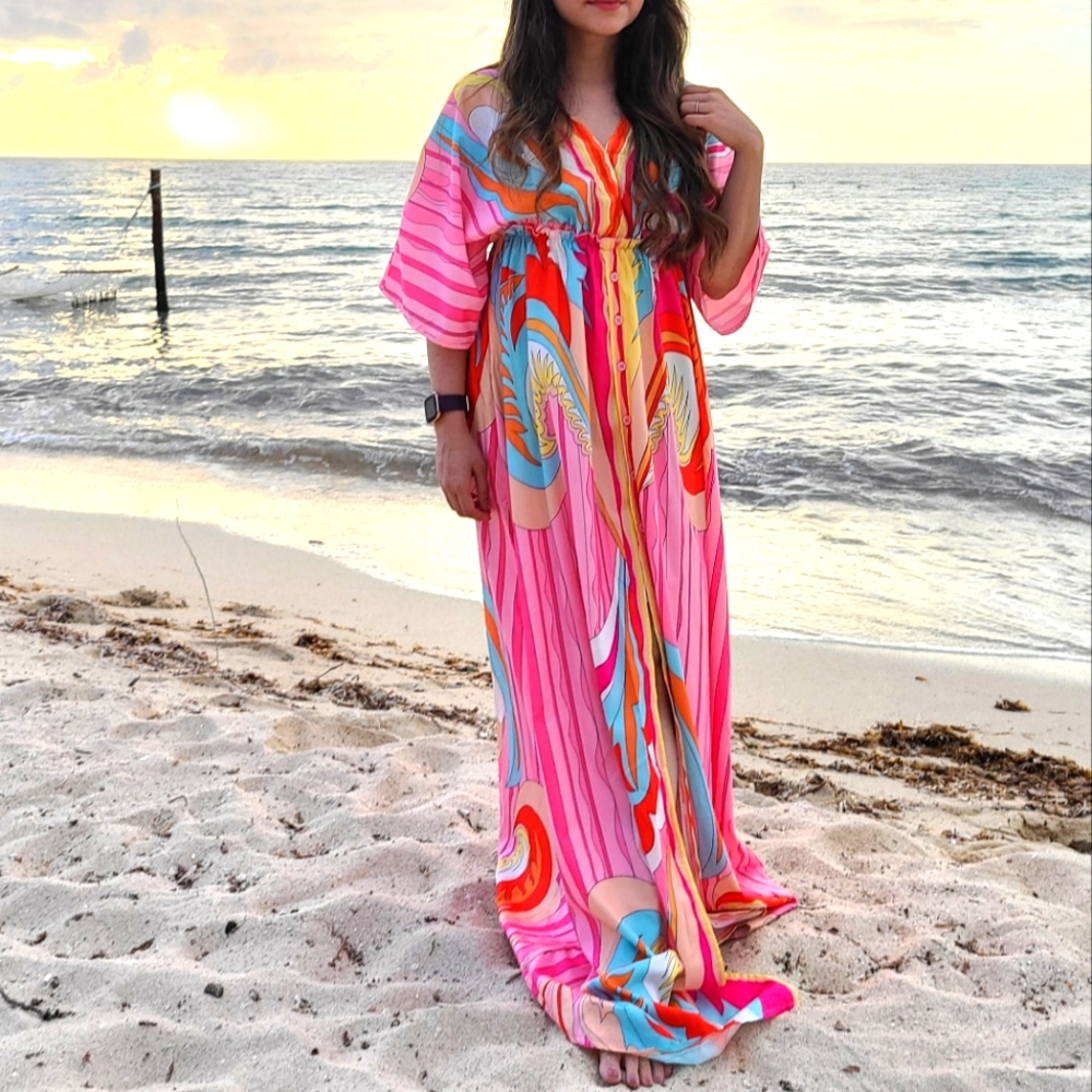 Multi colored boho maxi dress in size S